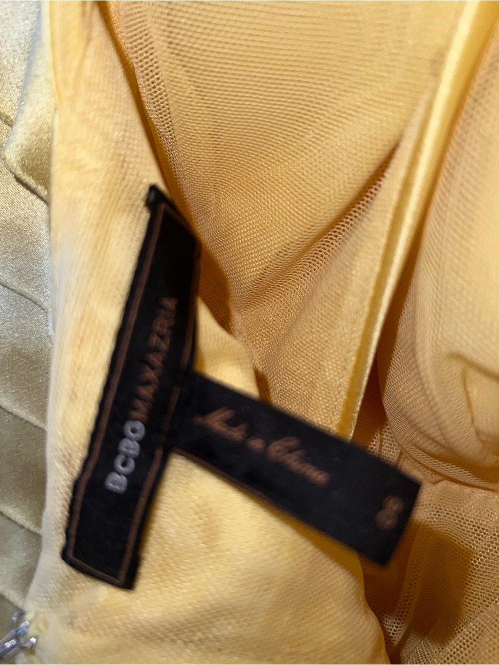 BCBGMaxAzria Yellow Satin Strapless Tiered Halter Dress - Picture 4 of 7